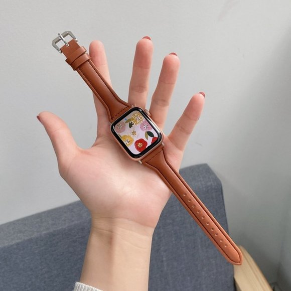 NEW[BAND] Slim BROWN Strap Leather For Apple Watch - Picture 1 of 5